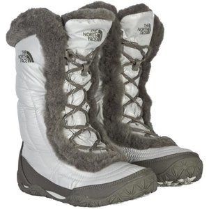 The North Face Nupste Faux Fur IV Boots Gray Quilted Goose Down Lace